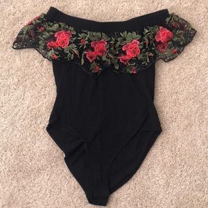 Off the shoulder lacy bodysuit